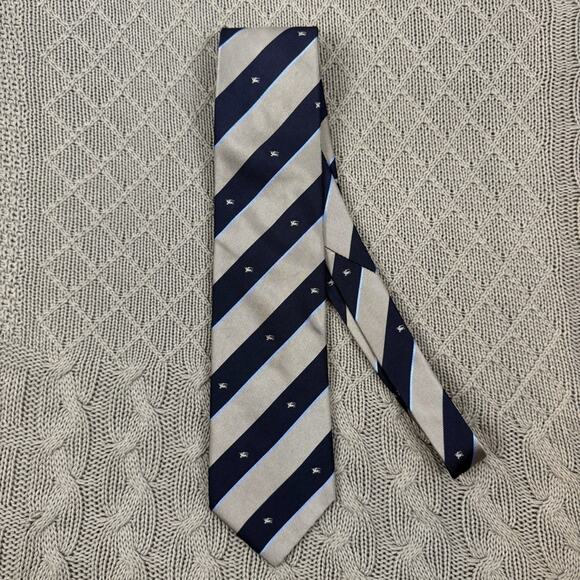 Burberry Other - 100% Silk Burberry Navy and Gray Striped Logo Tie
